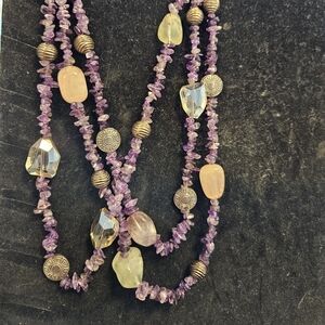 Amethyst Chip Beaded Necklace And Earring Set
